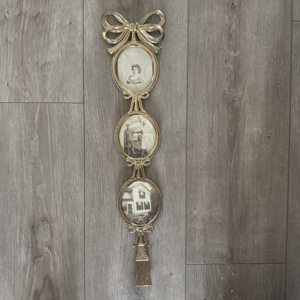 Vintage Bombay Company 3-Tiered Gold Toned Hanging Picture Frames 2"x 3"